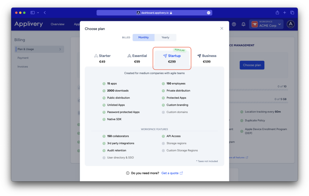 billing-upgrade | Applivery billing-upgrade