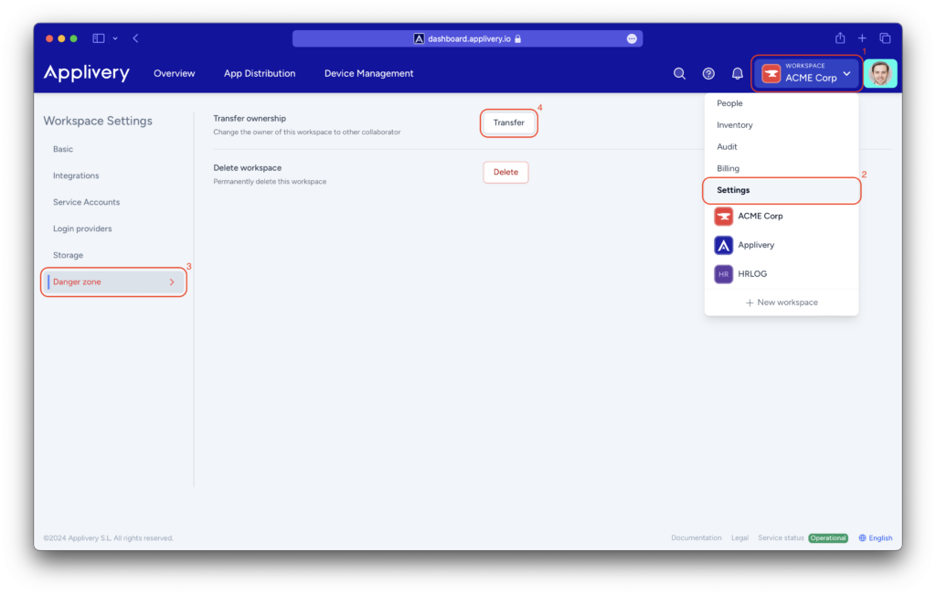 transfer-ownership | Applivery transfer-ownership