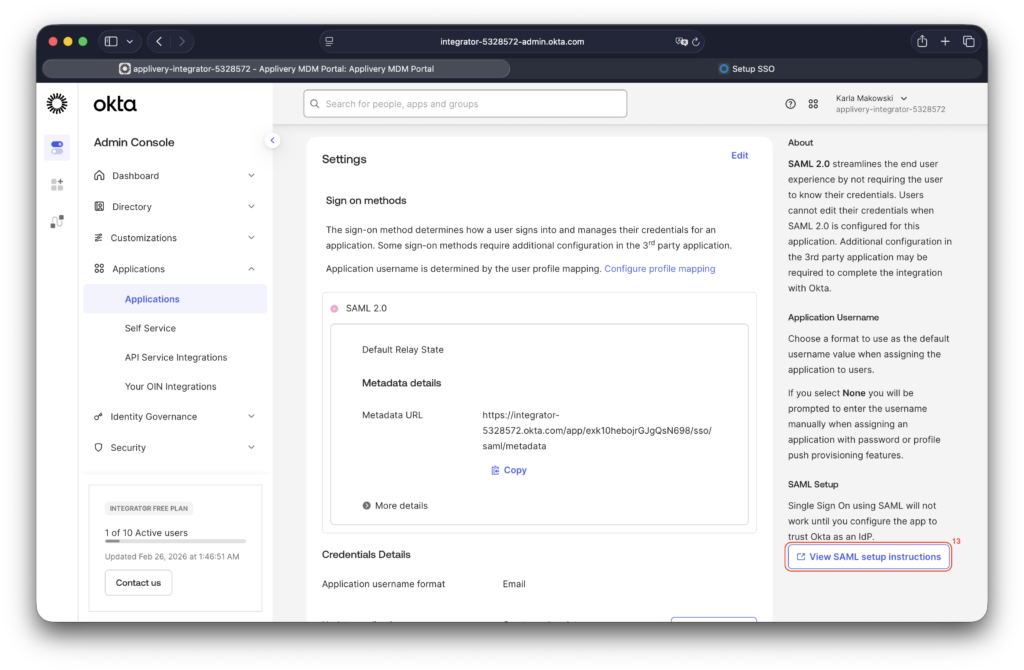 view saml setup instructions