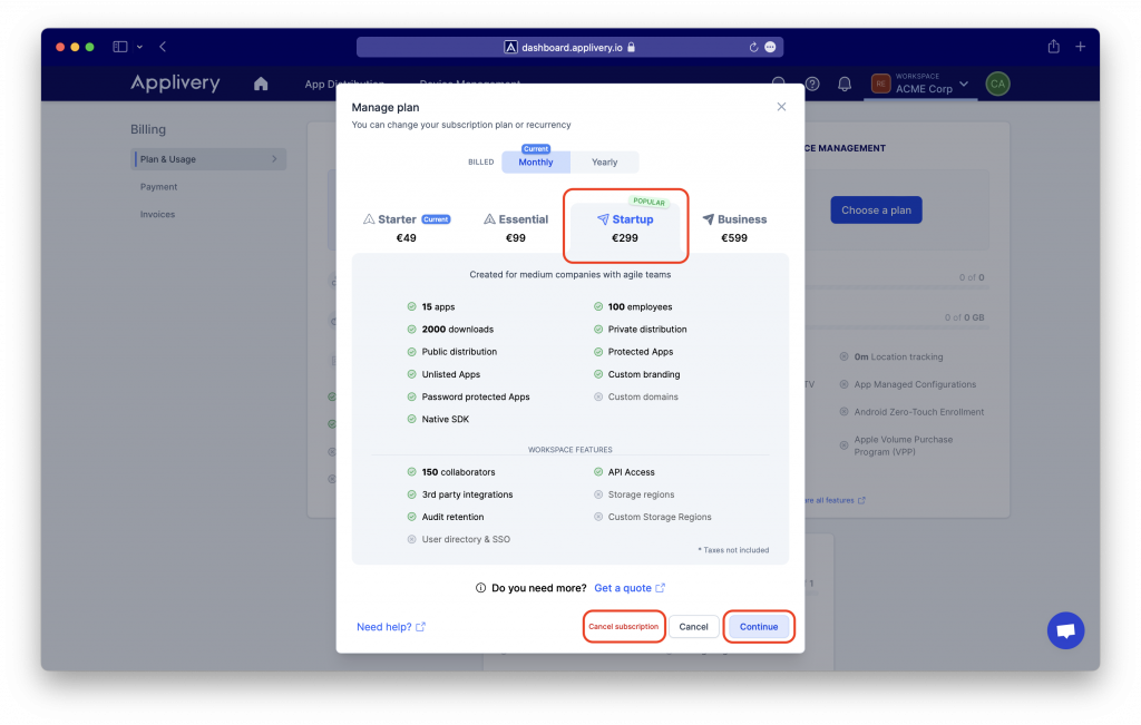 billing-upgrade | Applivery | Applivery