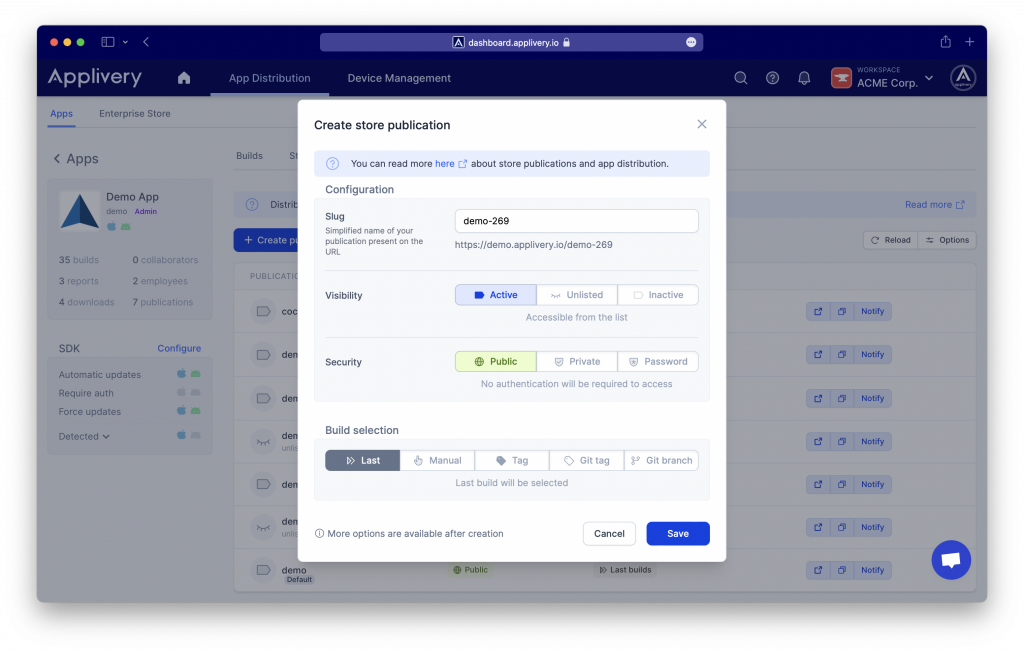 create-pubblication | Applivery | Applivery