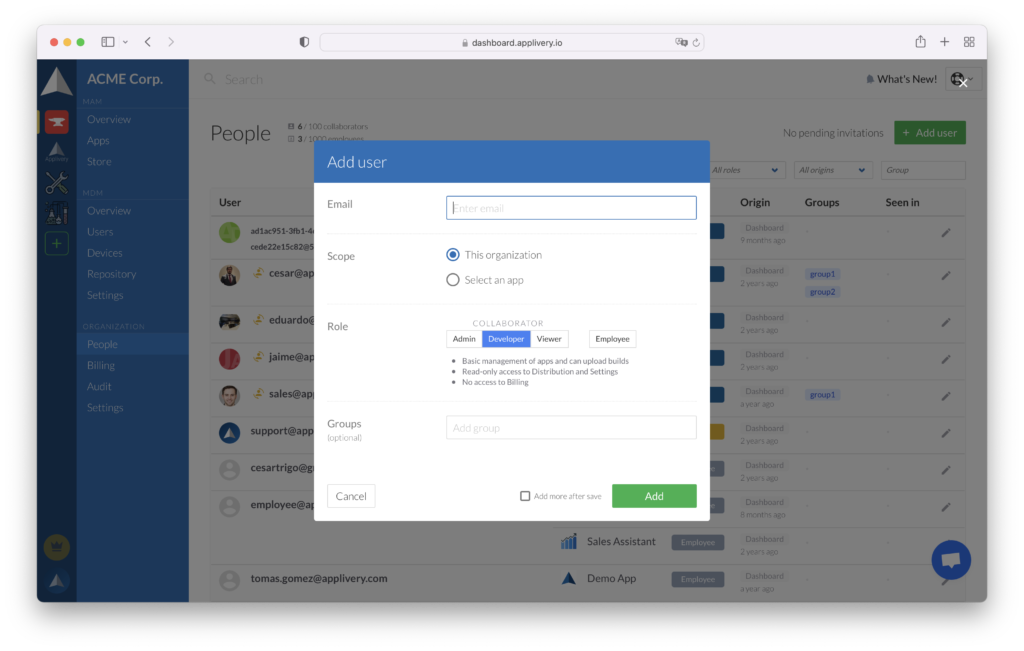 dashboard-invite-user | Applivery