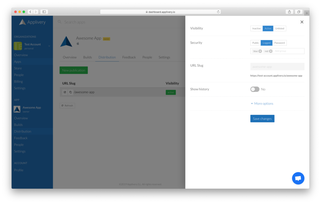 dashboard-publishedApps | Applivery