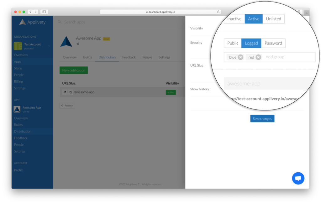 dashboard-publishedApps-groups | Applivery