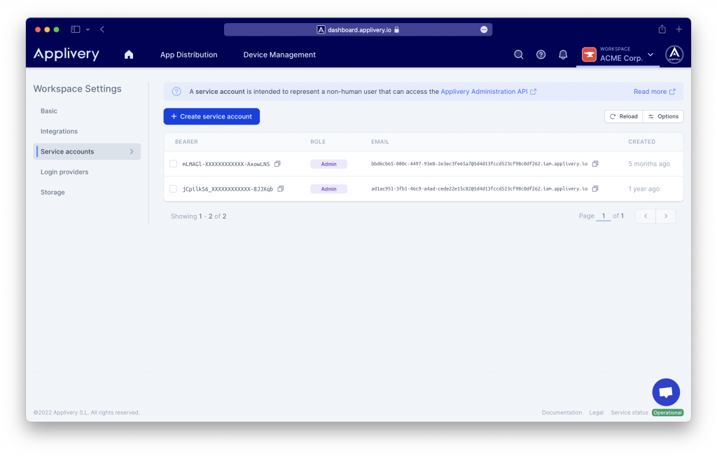 applivery-service-accounts | Applivery | Applivery