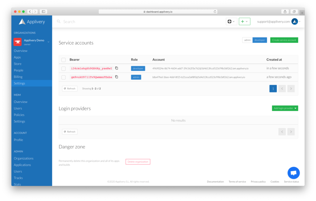 applivery-service-accounts | Applivery