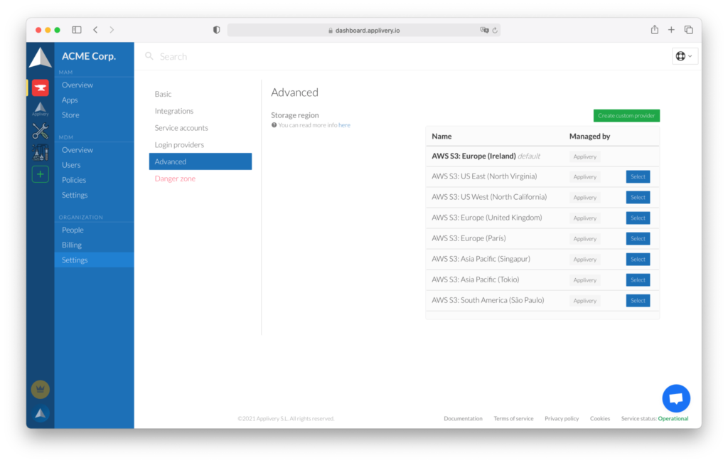 custom-storage-region | Applivery | Applivery