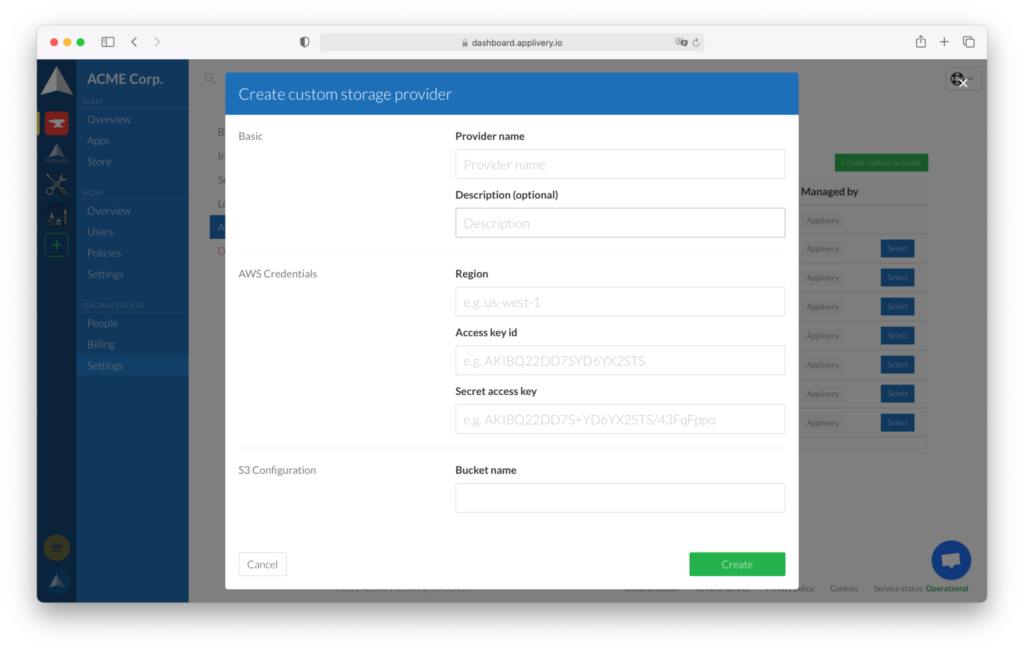 custom-storage-region-form | Applivery | Applivery