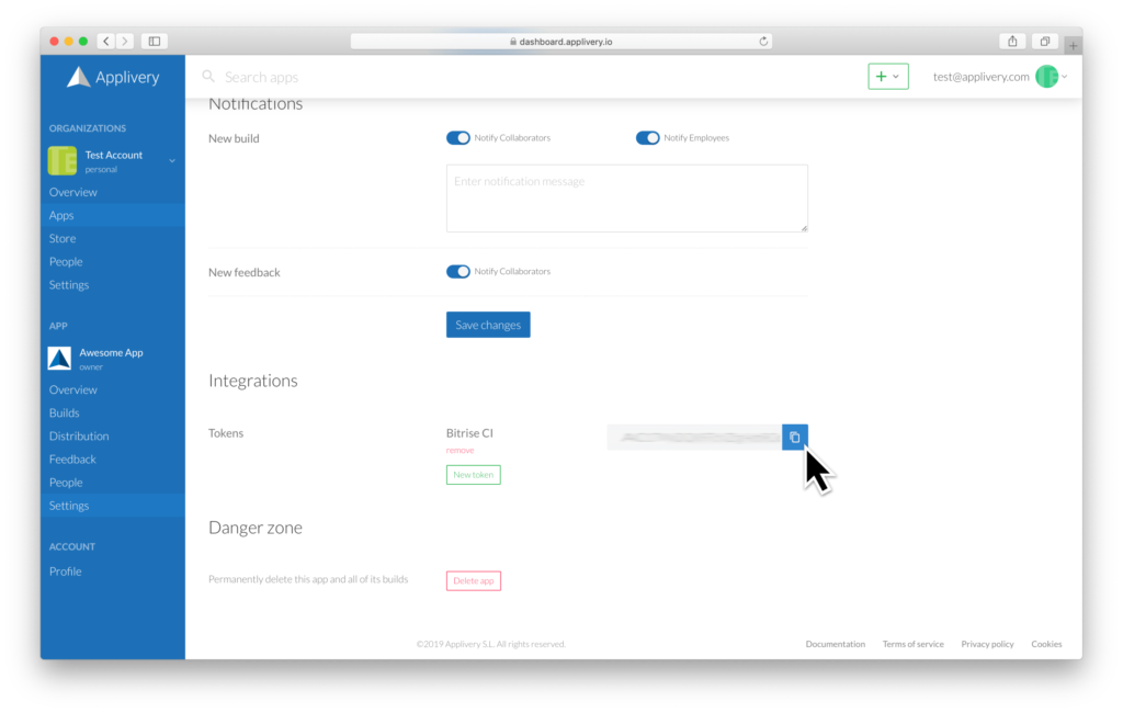 dashboard-token | Applivery
