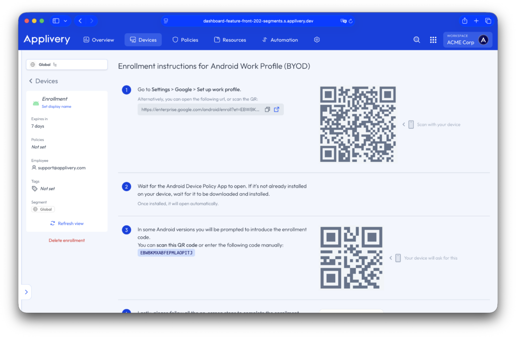 instrucciones work profile