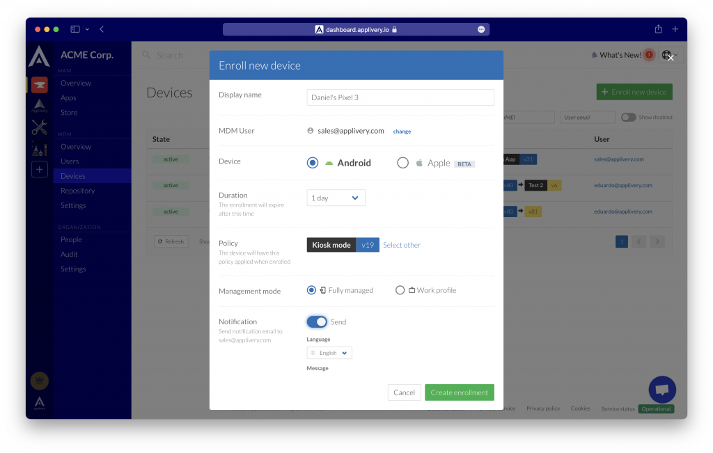 enroll-android-device | Applivery | Applivery
