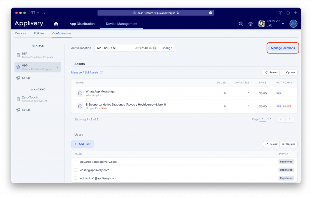 applivery-vpp-manage-locations | Applivery | Applivery