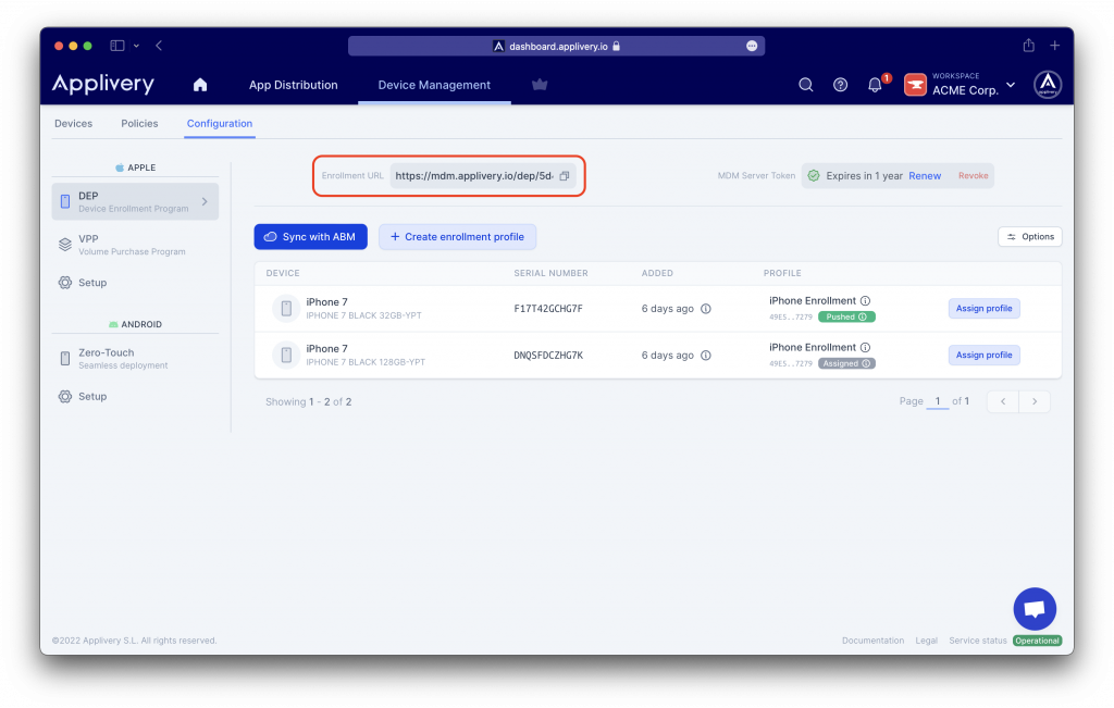 enrollment-url | Applivery | Applivery