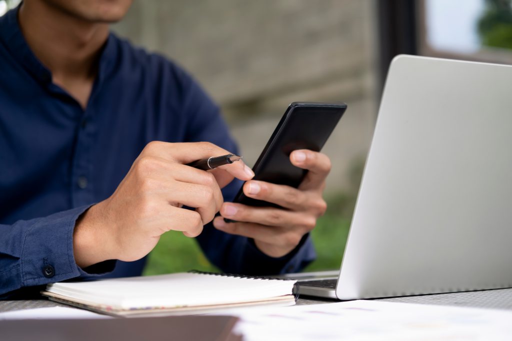 Remote team members participating in a video conference using Android devices