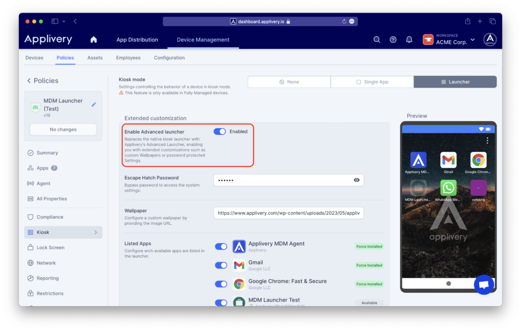 configure-advanced-launcher | Applivery | Applivery