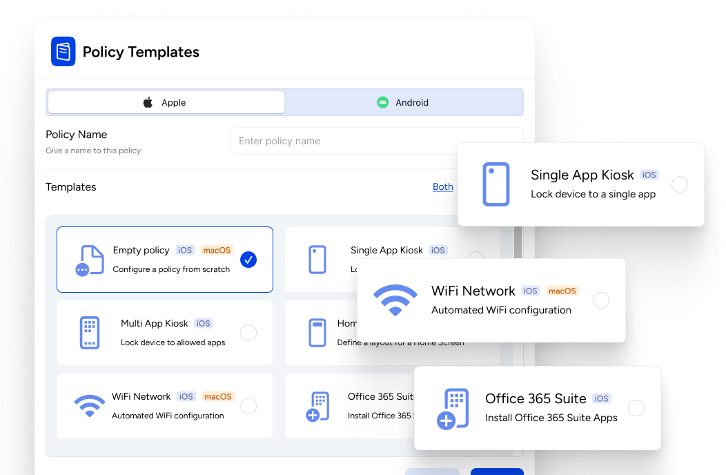 Policy Templates android and apple mdm