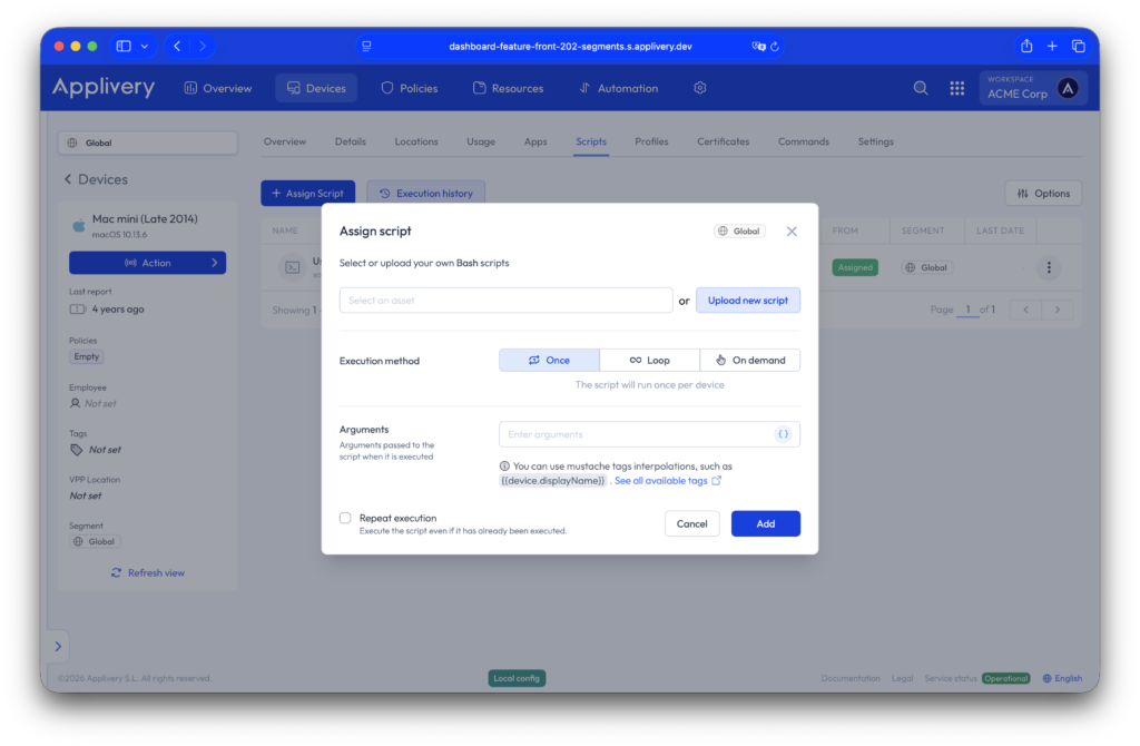 formulario asignación de scripts