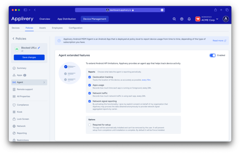 Android Agent Network Signal Reporting