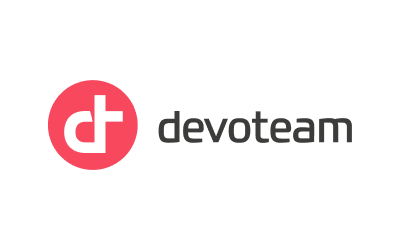 DevTeam logo: pink circular icon with a stylized 'dt' next to the word 'devteam' in gray text