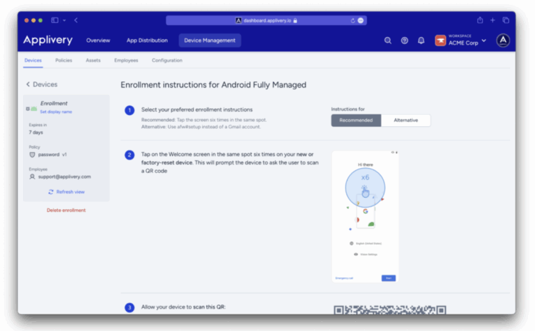 Enrrollment instructions for Android Fully Managed