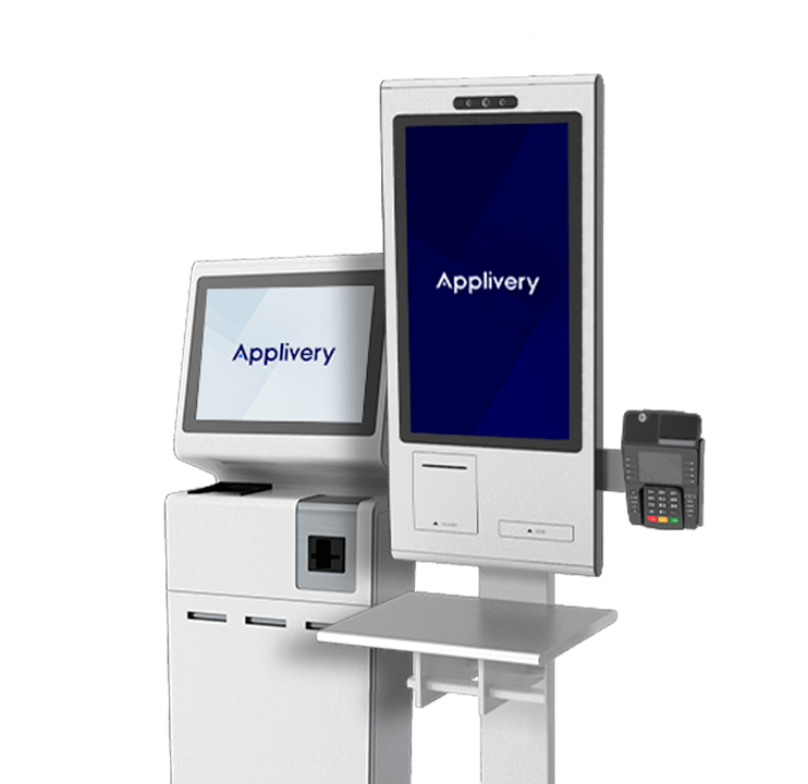 Quioscos minoristas con tecnología Applivery y pantallas seguras para catálogos de productos, información de clientes y terminales de pago.