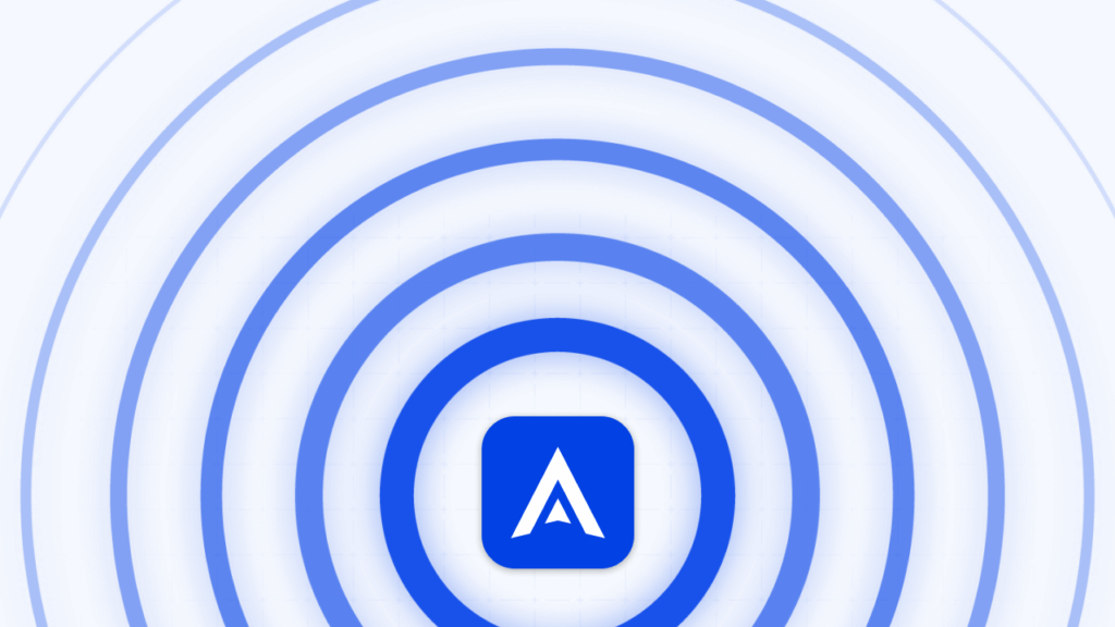 Applivery logo in the center of expanding concentric rings, symbolizing controlled propagation of updates through staged deployment rings for progressive patch rollout.