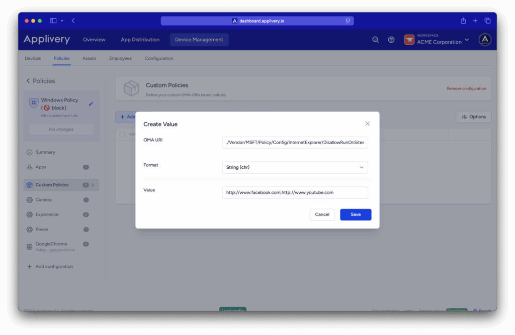 block-urls | Applivery block-urls