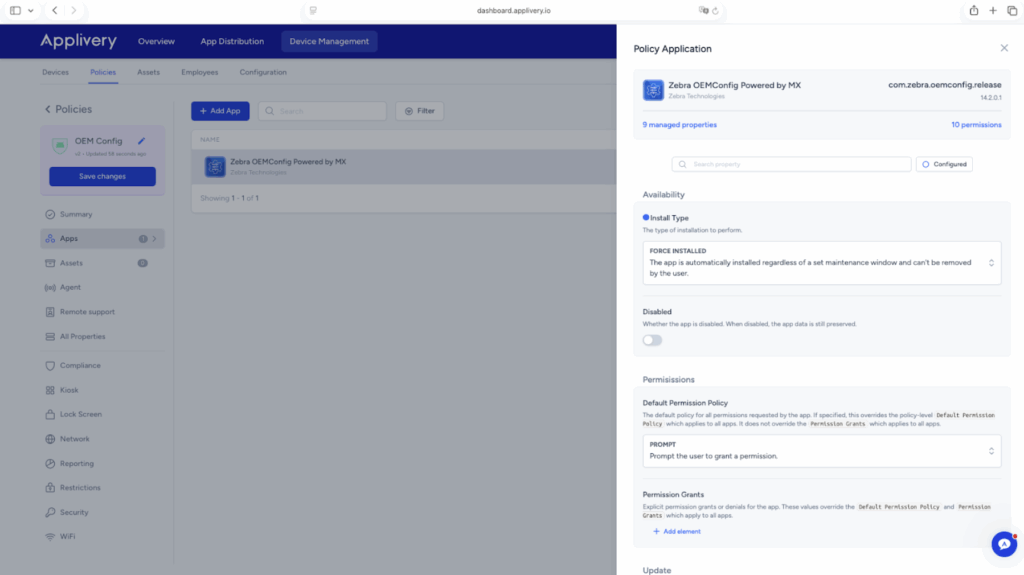 Zebra OEMConfig Policy application