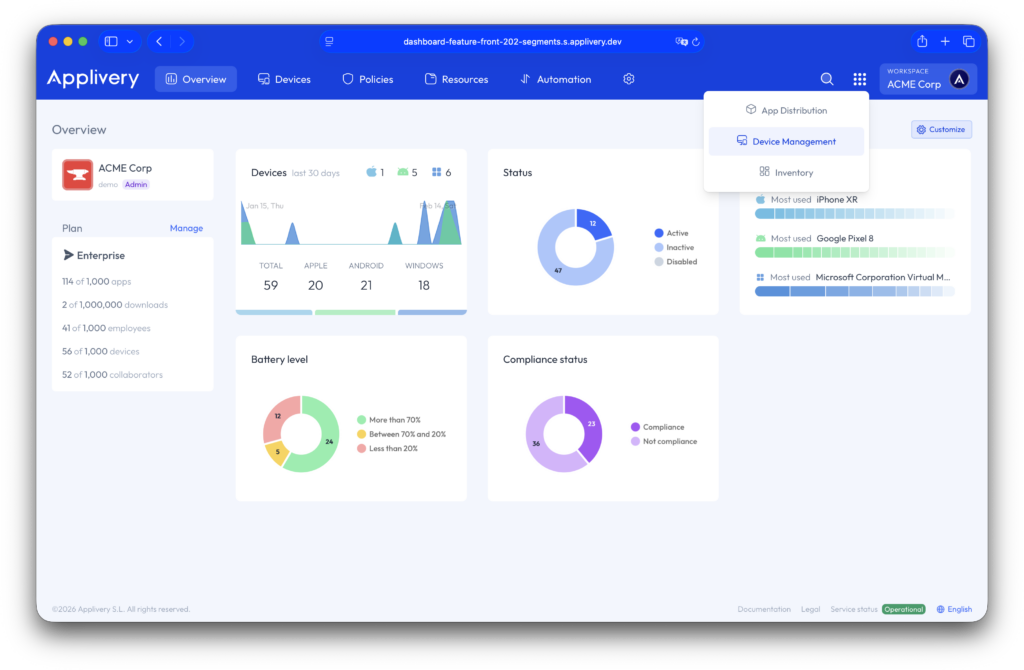 inicio gestión de dispositivos