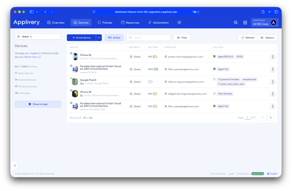 sección dispositivos