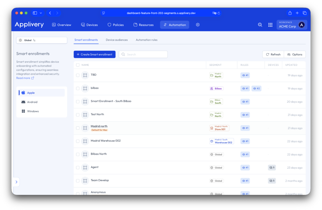sección automatización