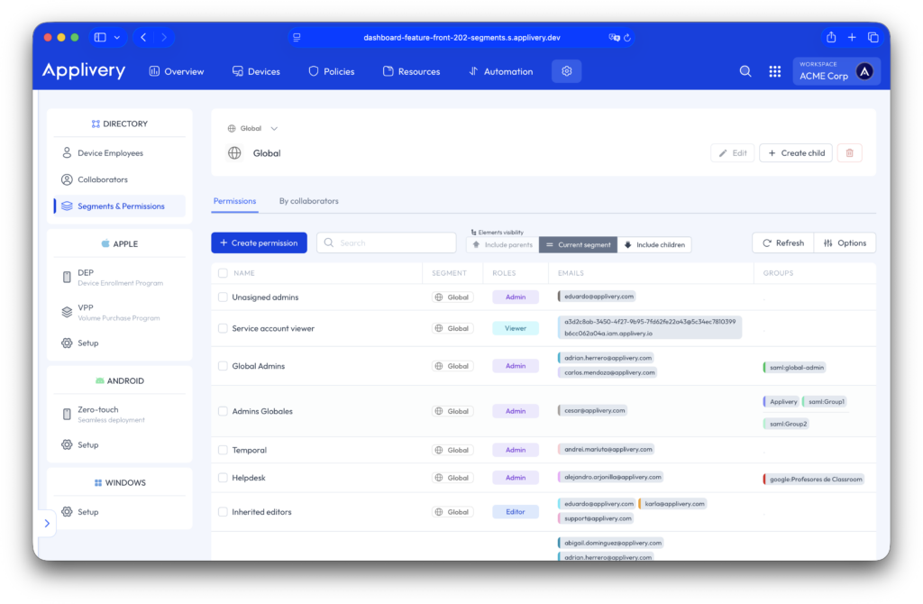 sección configuración