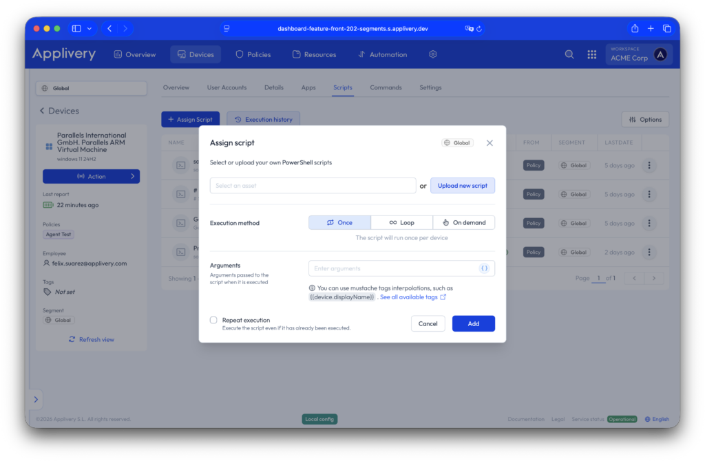 assign script form | Applivery
