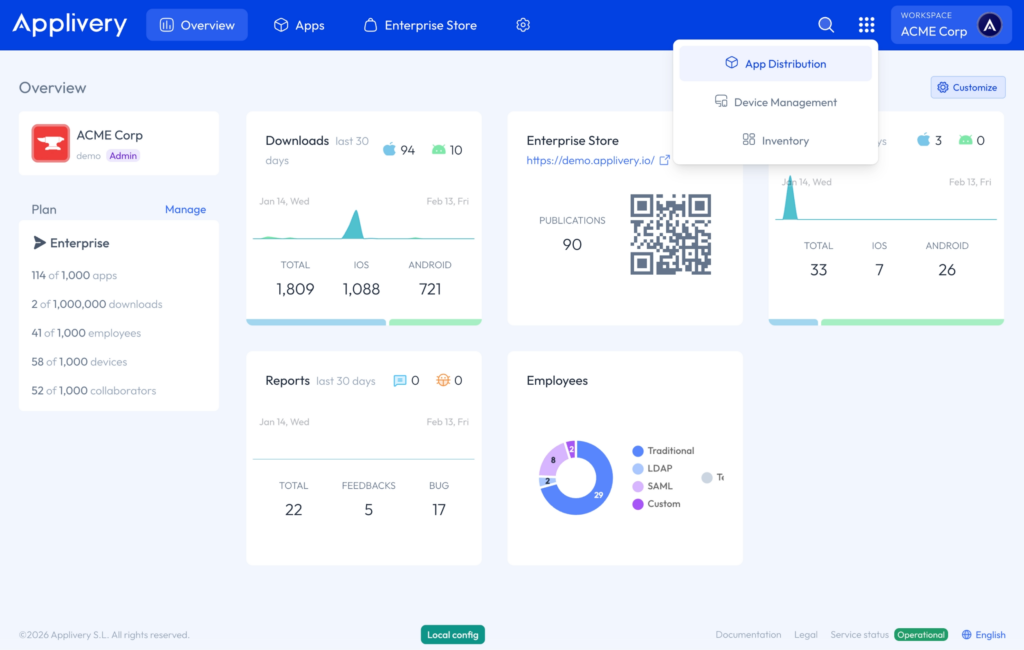 app distribution dashboard overview
