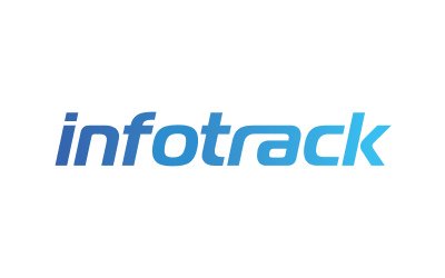 Infotrack logo in blue on a black background.