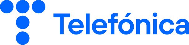Telefónica logo: blue T-shaped arrangement of circles to the left of the word ‘Telefónica’ in blue.