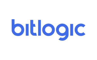 Bitlogic logo in blue on a black background