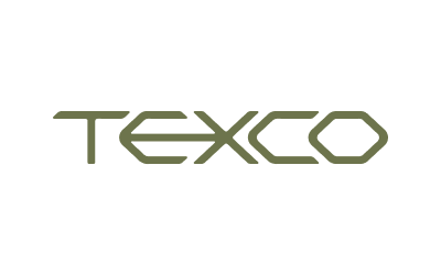 TEXCO wordmark logo in olive green on a black background.