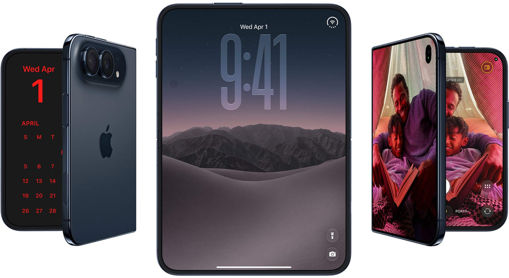 Group of iPhones arranged around a central front device, showing a night-sky wallpaper and 9:41 on the screen.